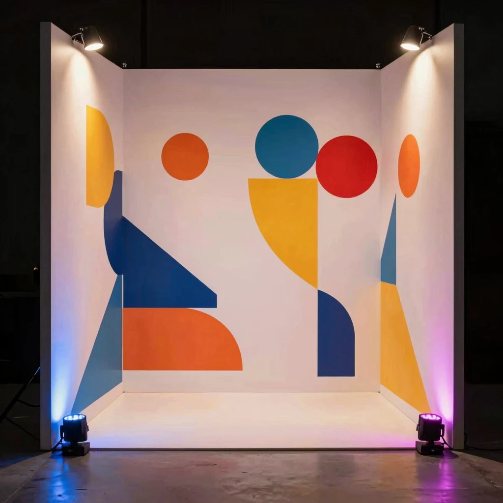 Custom photo zone with creative backdrop and lighting